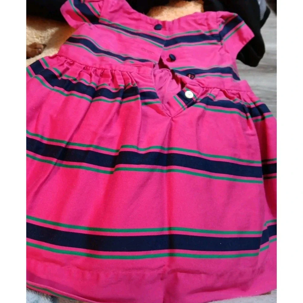 Vtg Ralph Lauren Baby Girl Dress Ruffle 6 Months Party Play Stripes EUC Lined